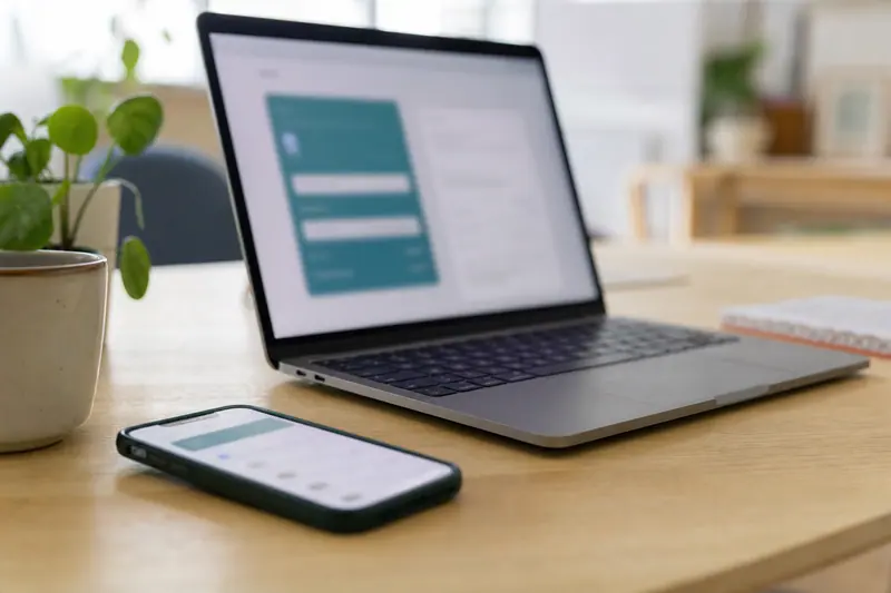 Ordinateur portable et smartphone posés sur un bureau pour un achat en ligne