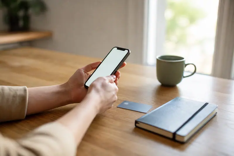 Smartphone sécurisé posé sur une table pour consulter ses comptes bancaires.
