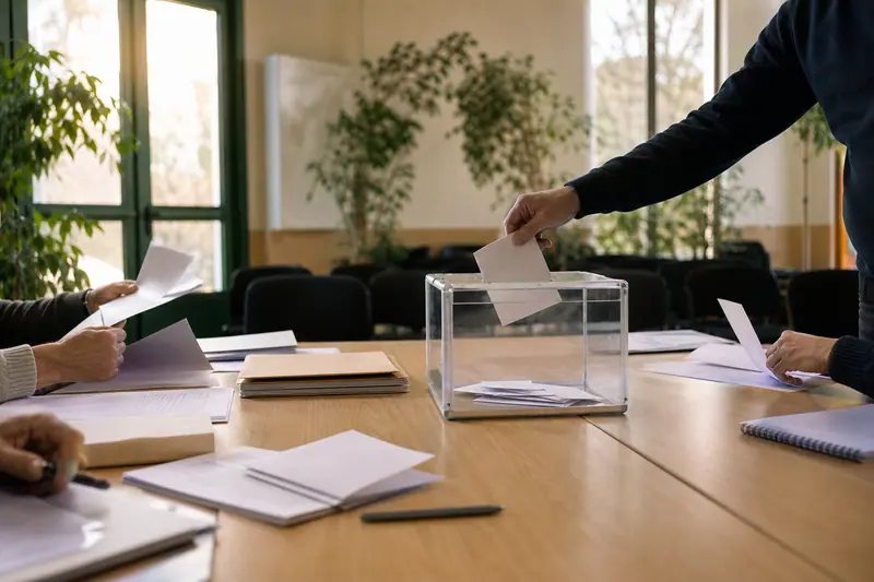 Sociétaires anonymes participant à une réunion coopérative locale autour d’une table.