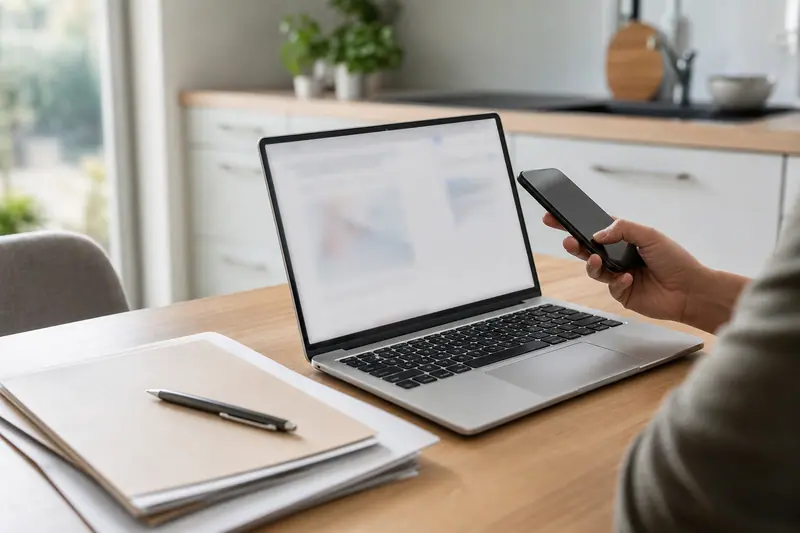 Validation sécurisée d’un contrat bancaire sur ordinateur et smartphone.