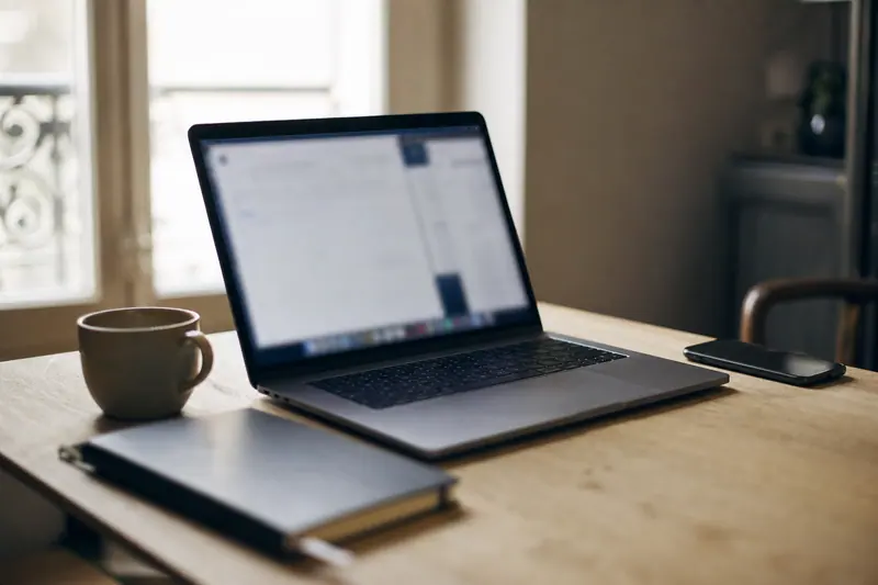 Ordinateur portable et téléphone posés sur un bureau lors d’un achat en ligne à la maison