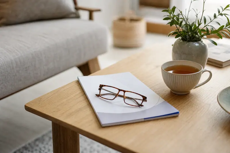 Lunettes de lecture posées sur un relevé d'épargne fermé
