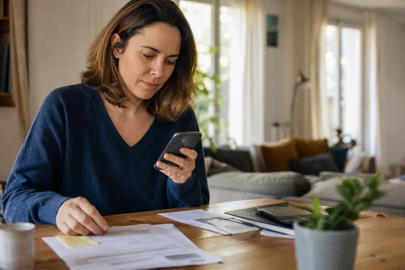 Personne consultant son relevé bancaire sur son téléphone