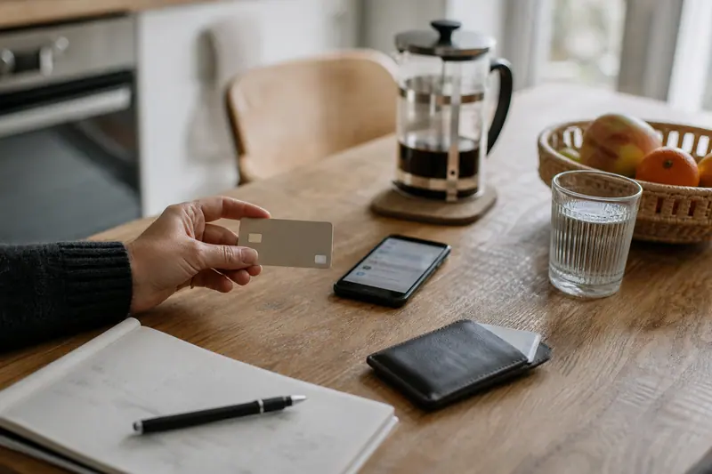 Carte bancaire et smartphone posés sur une table, après détection d’une fraude.